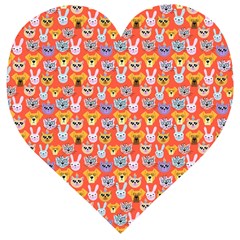 Cute Faces Of Dogs And Cats With Glasses Wooden Puzzle Heart