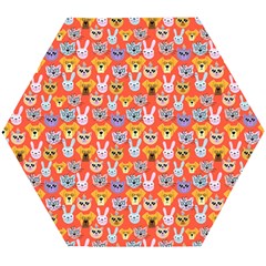 Cute Faces Of Dogs And Cats With Glasses Wooden Puzzle Hexagon by SychEva