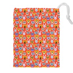 Cute Faces Of Dogs And Cats With Glasses Drawstring Pouch (5xl) by SychEva