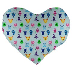 Funny Monsters Large 19  Premium Heart Shape Cushions by SychEva