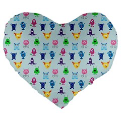 Funny Monsters Large 19  Premium Flano Heart Shape Cushions by SychEva