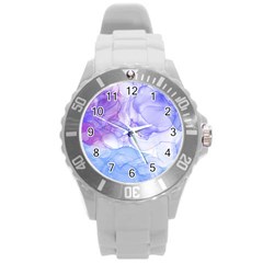 Purple And Blue Alcohol Ink  Round Plastic Sport Watch (l) by Dazzleway