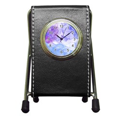 Purple And Blue Alcohol Ink  Pen Holder Desk Clock by Dazzleway