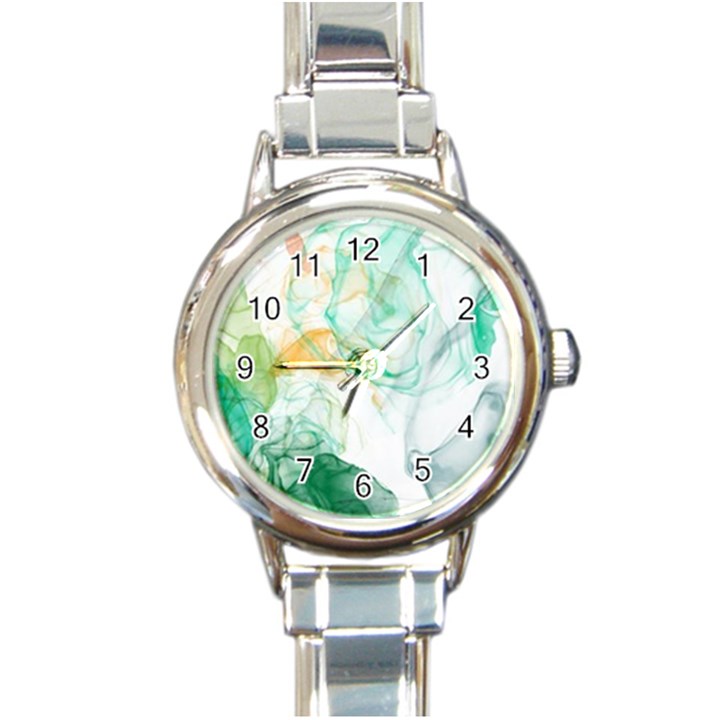 Green and orange alcohol ink Round Italian Charm Watch