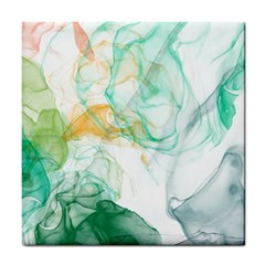 Green And Orange Alcohol Ink Tile Coaster by Dazzleway