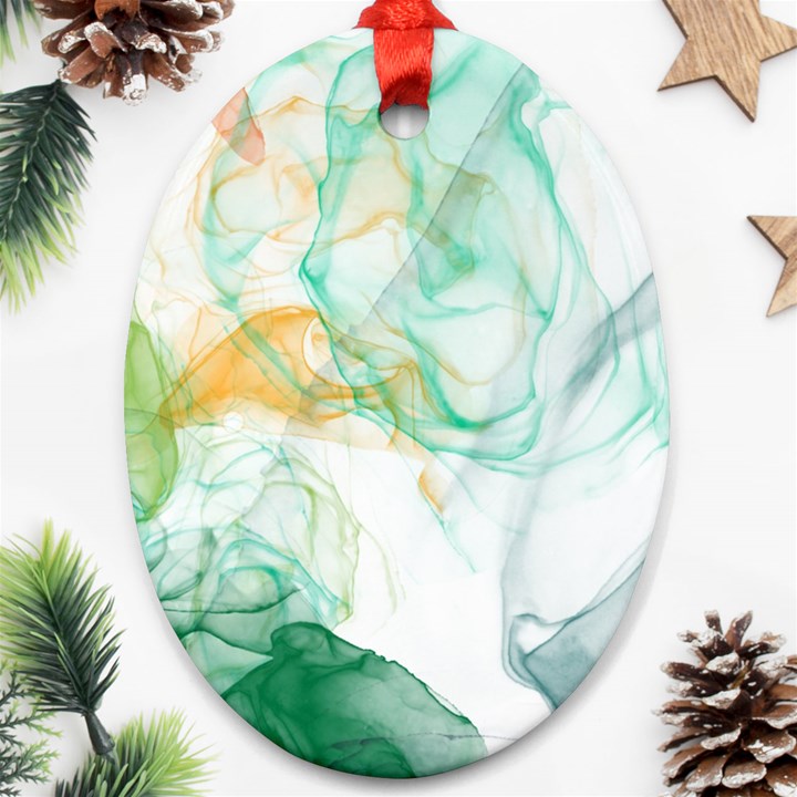 Green and orange alcohol ink Ornament (Oval)