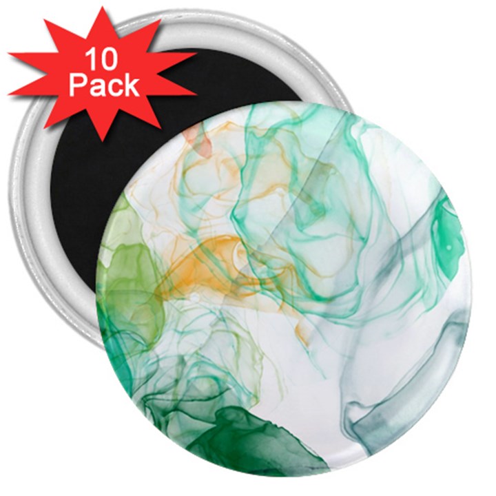 Green and orange alcohol ink 3  Magnets (10 pack) 