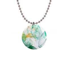 Green And Orange Alcohol Ink 1  Button Necklace by Dazzleway