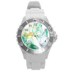 Green and orange alcohol ink Round Plastic Sport Watch (L)