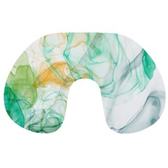 Green And Orange Alcohol Ink Travel Neck Pillow by Dazzleway