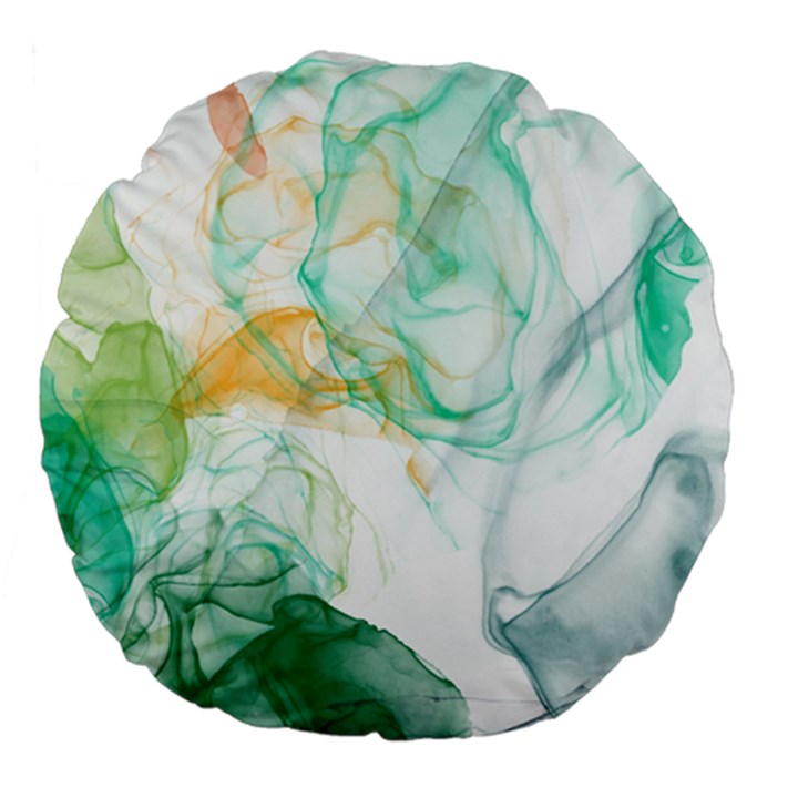 Green and orange alcohol ink Large 18  Premium Flano Round Cushions