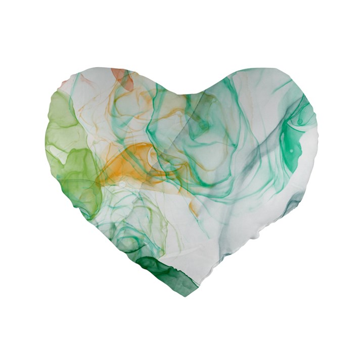 Green and orange alcohol ink Standard 16  Premium Flano Heart Shape Cushions