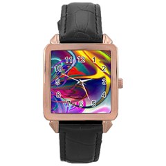 Colorful Rainbow Modern Paint Pattern 13 Rose Gold Leather Watch  by DinkovaArt