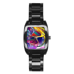 Colorful Rainbow Modern Paint Pattern 13 Stainless Steel Barrel Watch by DinkovaArt