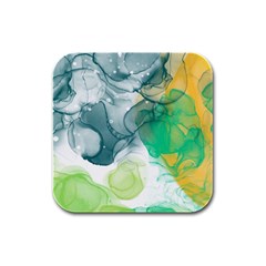 Orange And Green Alcohol Ink  Rubber Square Coaster (4 Pack)  by Dazzleway