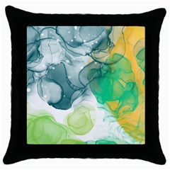 Orange And Green Alcohol Ink  Throw Pillow Case (black) by Dazzleway