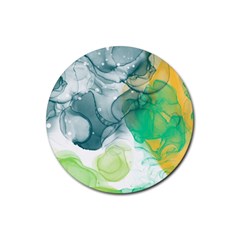 Orange And Green Alcohol Ink  Rubber Coaster (round)  by Dazzleway