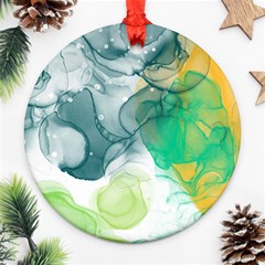 Orange And Green Alcohol Ink  Round Ornament (two Sides)