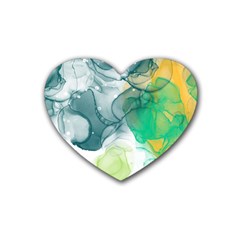 Orange And Green Alcohol Ink  Rubber Coaster (heart)  by Dazzleway