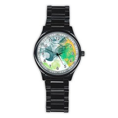 Orange And Green Alcohol Ink  Stainless Steel Round Watch by Dazzleway