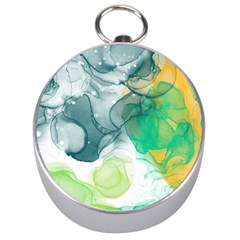 Orange And Green Alcohol Ink  Silver Compasses by Dazzleway