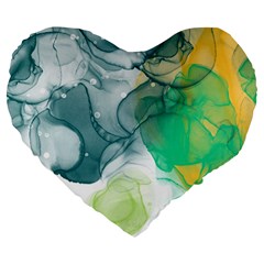 Orange And Green Alcohol Ink  Large 19  Premium Flano Heart Shape Cushions by Dazzleway