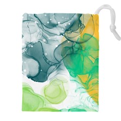 Orange And Green Alcohol Ink  Drawstring Pouch (5xl) by Dazzleway