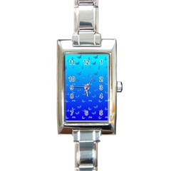 Butterflies At Blue, Two Color Tone Gradient Rectangle Italian Charm Watch by Casemiro