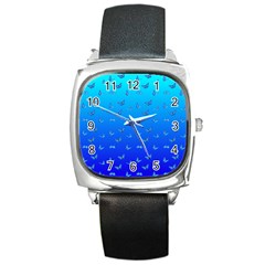 Butterflies At Blue, Two Color Tone Gradient Square Metal Watch by Casemiro