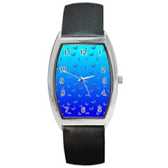 Butterflies At Blue, Two Color Tone Gradient Barrel Style Metal Watch by Casemiro