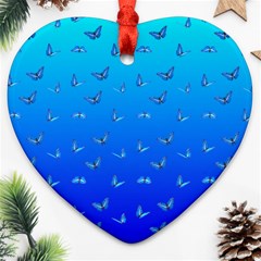 Butterflies At Blue, Two Color Tone Gradient Heart Ornament (two Sides) by Casemiro