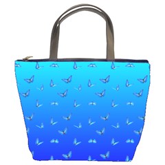 Butterflies At Blue, Two Color Tone Gradient Bucket Bag by Casemiro