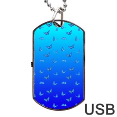 Butterflies At Blue, Two Color Tone Gradient Dog Tag Usb Flash (one Side) by Casemiro