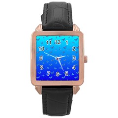 Butterflies At Blue, Two Color Tone Gradient Rose Gold Leather Watch  by Casemiro