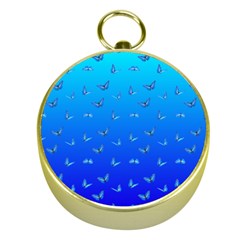 Butterflies At Blue, Two Color Tone Gradient Gold Compasses by Casemiro