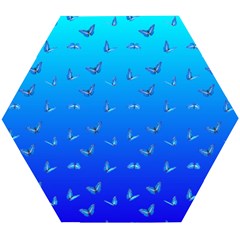 Butterflies At Blue, Two Color Tone Gradient Wooden Puzzle Hexagon by Casemiro