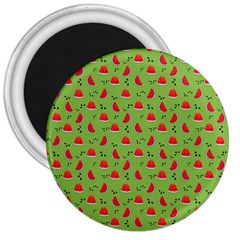 Juicy Slices Of Watermelon On A Green Background 3  Magnets by SychEva