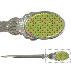 Juicy Slices Of Watermelon On A Green Background Letter Opener by SychEva