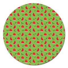 Juicy Slices Of Watermelon On A Green Background Magnet 5  (round) by SychEva