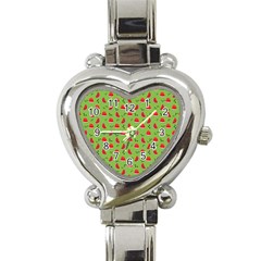 Juicy Slices Of Watermelon On A Green Background Heart Italian Charm Watch by SychEva