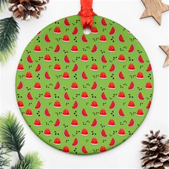 Juicy Slices Of Watermelon On A Green Background Round Ornament (two Sides) by SychEva