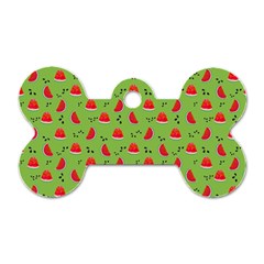 Juicy Slices Of Watermelon On A Green Background Dog Tag Bone (one Side) by SychEva