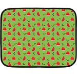 Juicy Slices Of Watermelon On A Green Background Double Sided Fleece Blanket (Mini)  35 x27  Blanket Front