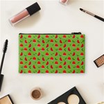 Juicy Slices Of Watermelon On A Green Background Cosmetic Bag (Small) Back