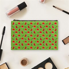 Juicy Slices Of Watermelon On A Green Background Cosmetic Bag (medium) by SychEva