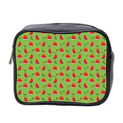 Juicy Slices Of Watermelon On A Green Background Mini Toiletries Bag (two Sides) by SychEva