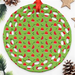 Juicy Slices Of Watermelon On A Green Background Round Filigree Ornament (two Sides) by SychEva