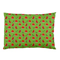 Juicy Slices Of Watermelon On A Green Background Pillow Case (two Sides) by SychEva