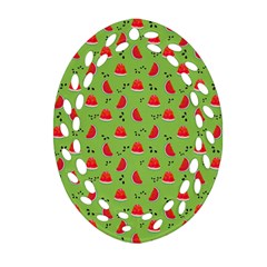 Juicy Slices Of Watermelon On A Green Background Oval Filigree Ornament (two Sides) by SychEva