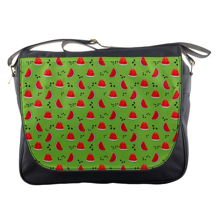 Juicy Slices Of Watermelon On A Green Background Messenger Bag